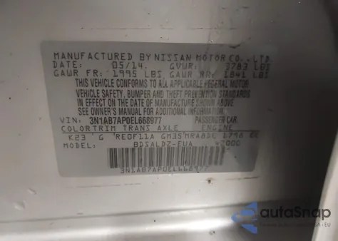 2014 Nissan Sentra Sv z USA, uszkodzony, nr VIN 3N1AB7AP0EL668977